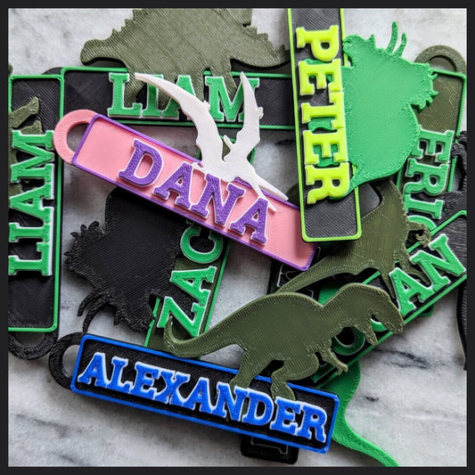 Personalized Dinosaur Backpack Tag / Keychain : Luggage Name Tag for Kids / Dino Fans on the Go - 3D Printed Name / Bag Tag Charm