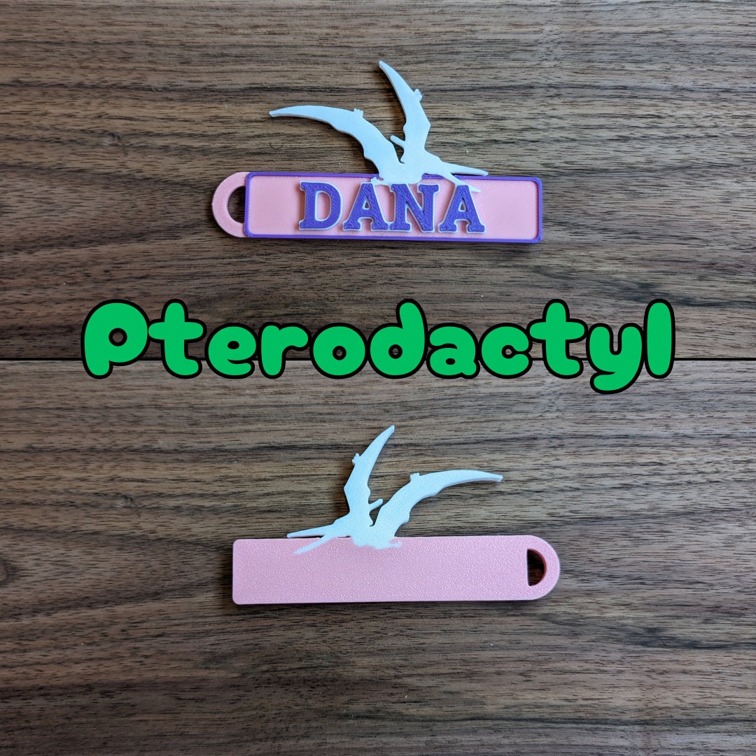 Personalized Dinosaur Backpack Tag / Keychain : Luggage Name Tag for Kids / Dino Fans on the Go - 3D Printed Name / Bag Tag Charm