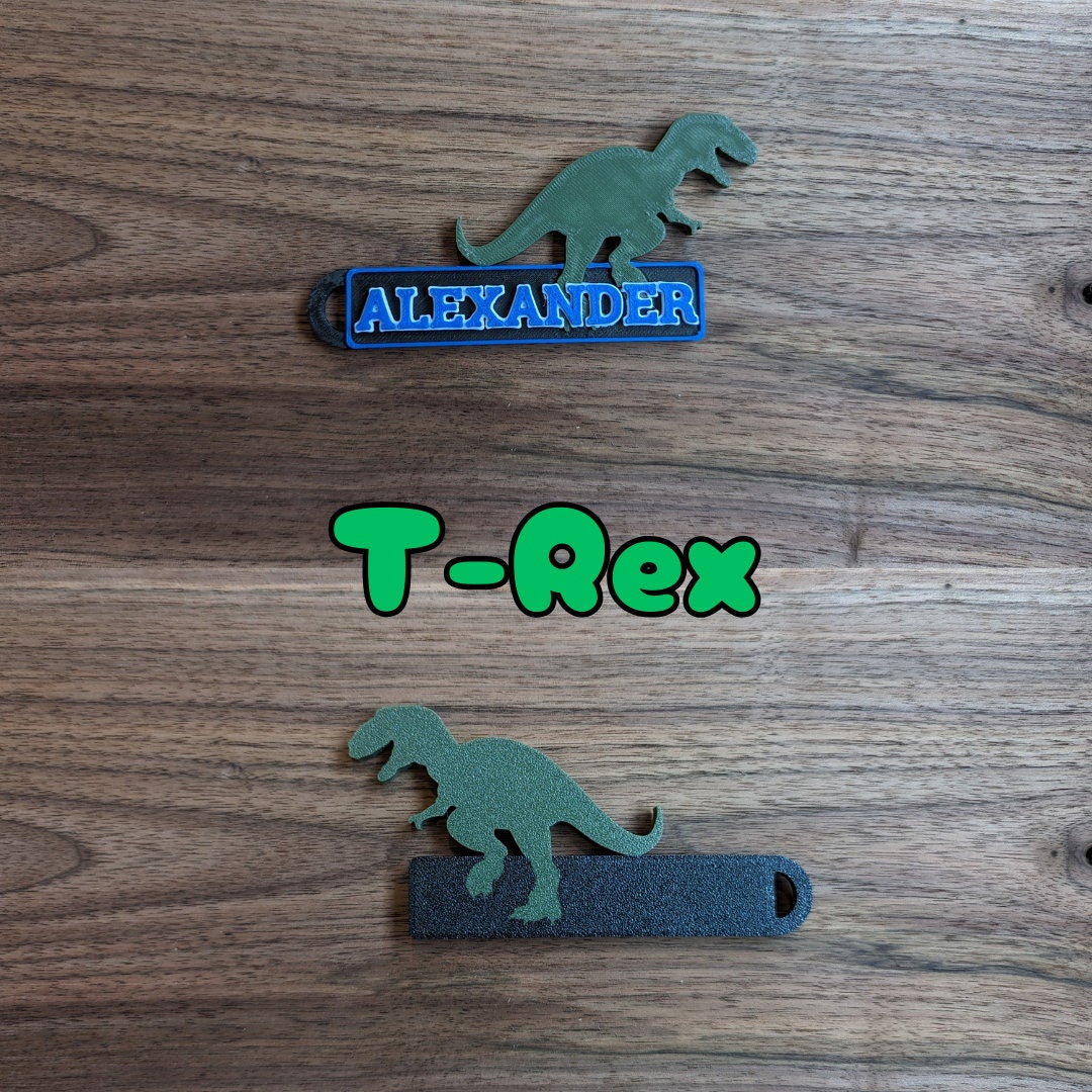 Personalized Dinosaur Backpack Tag / Keychain : Luggage Name Tag for Kids / Dino Fans on the Go - 3D Printed Name / Bag Tag Charm