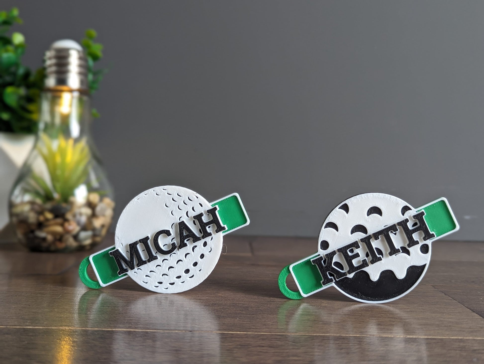 Personalized double sided golf bag tag ideal for matching golf gear or ideal gift for golf tournaments.