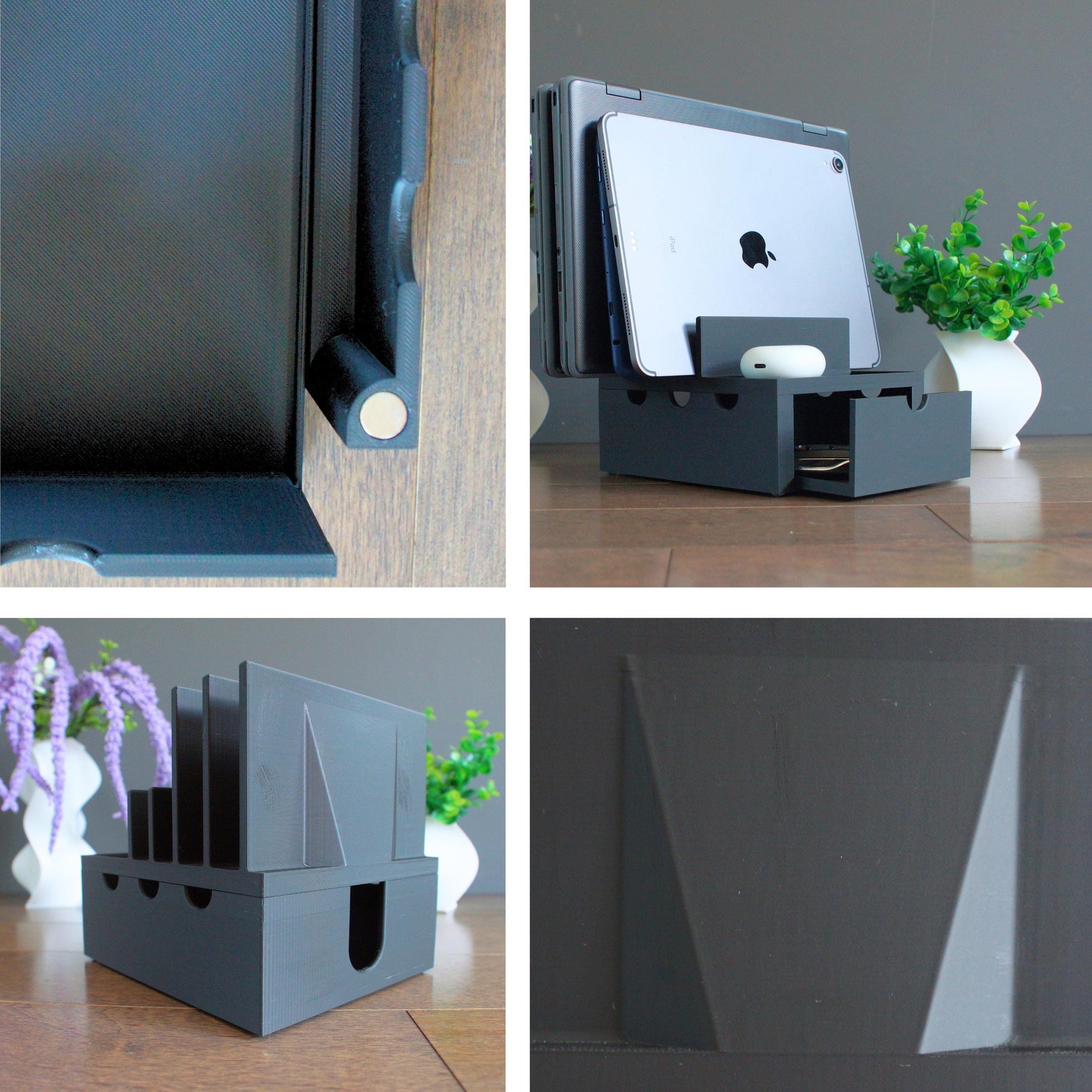 Tablet & Laptop Charging / Docking Station - Space Saving Device Organizer With Storage Drawer