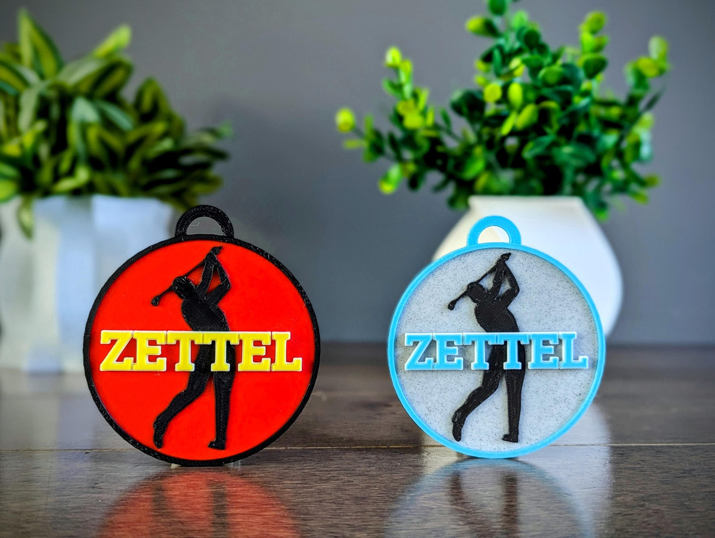 Personalized double sided golf bag tag ideal for matching golf gear or ideal gift for golf tournaments.