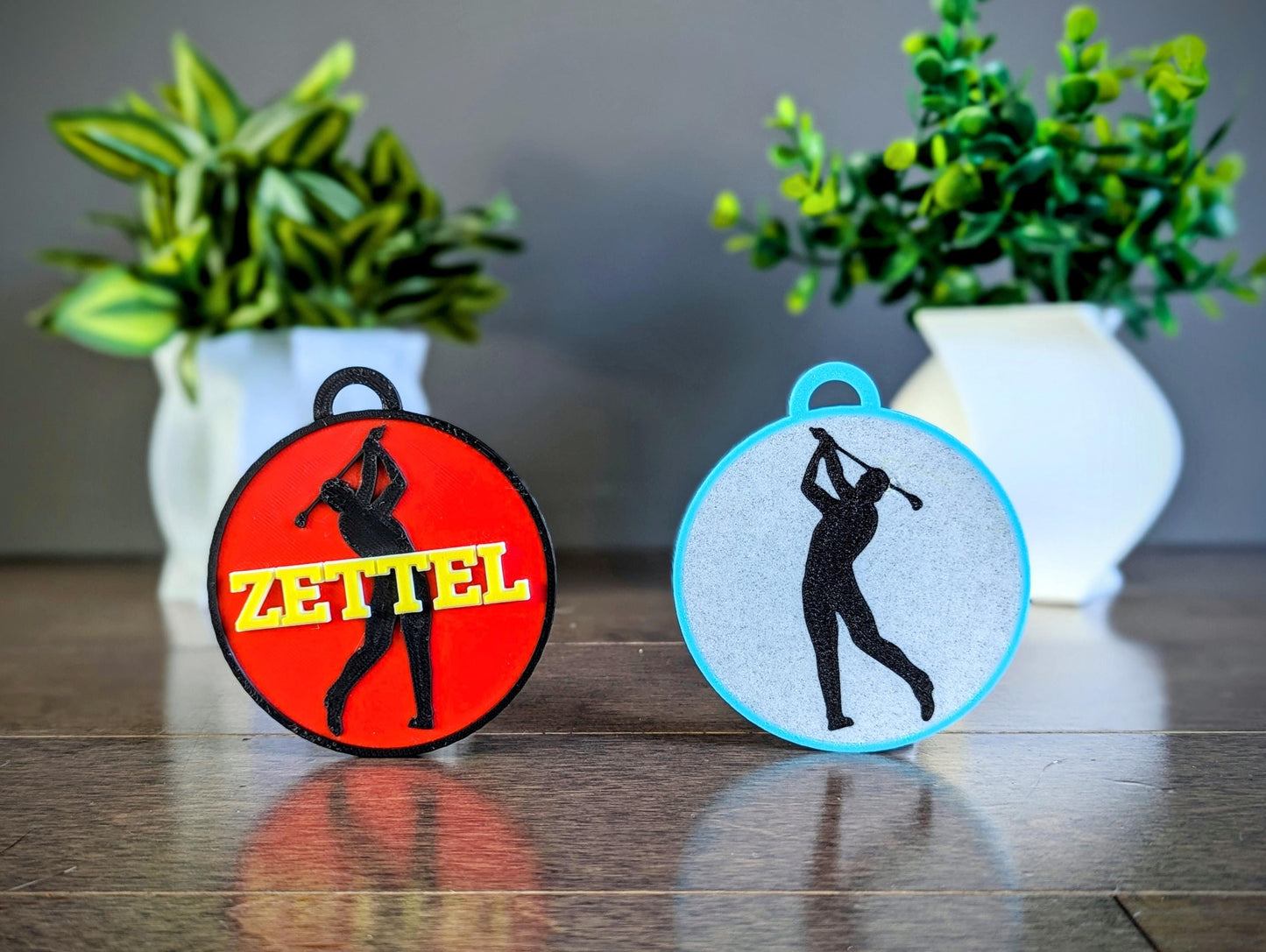 Personalized double sided golf bag tag ideal for matching golf gear or ideal gift for golf tournaments.