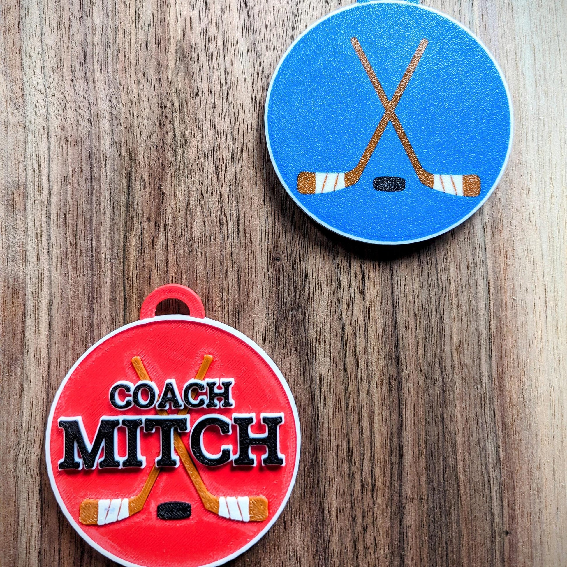 Personalized / customized double sided name tag, bag tag or keychain. Up to four colors for any team or color combo.