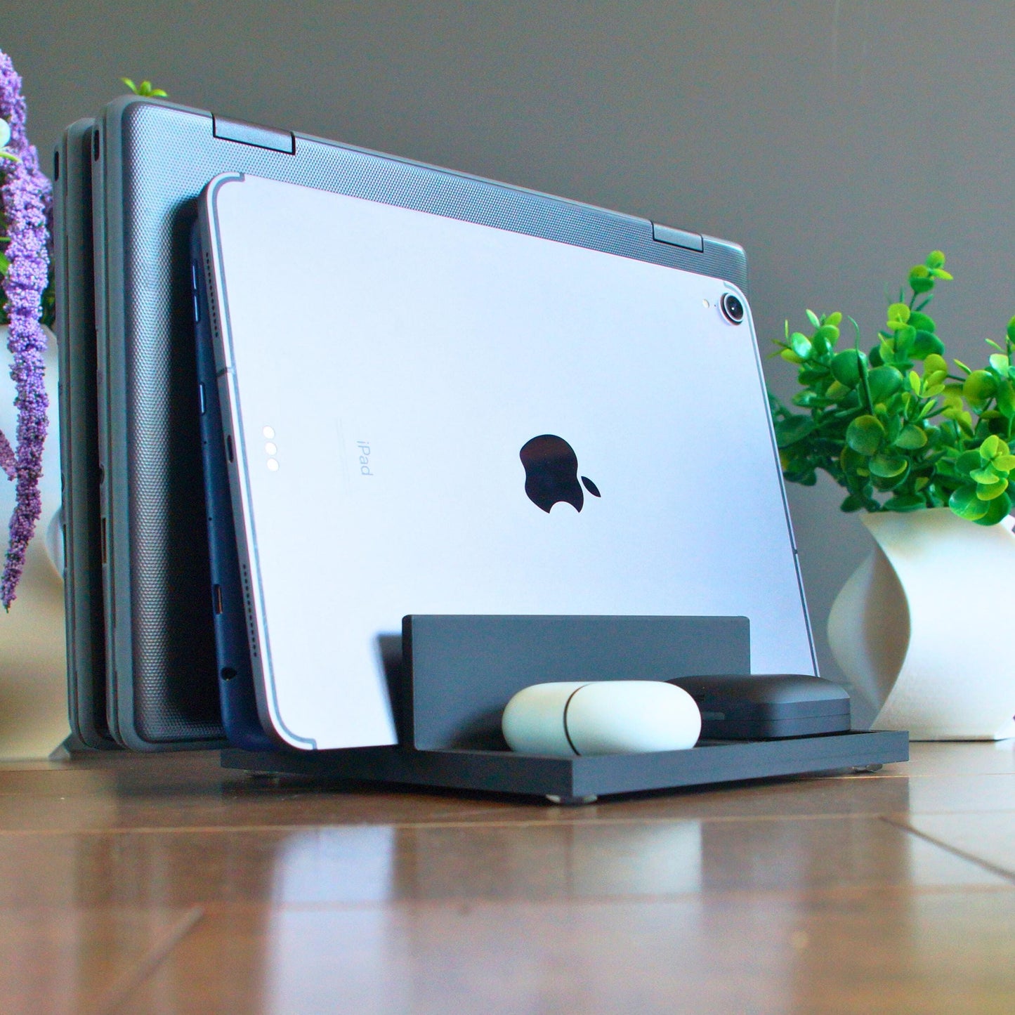 Multi-device stand, perfect for vertically organizing laptops, tablets, phones etc.