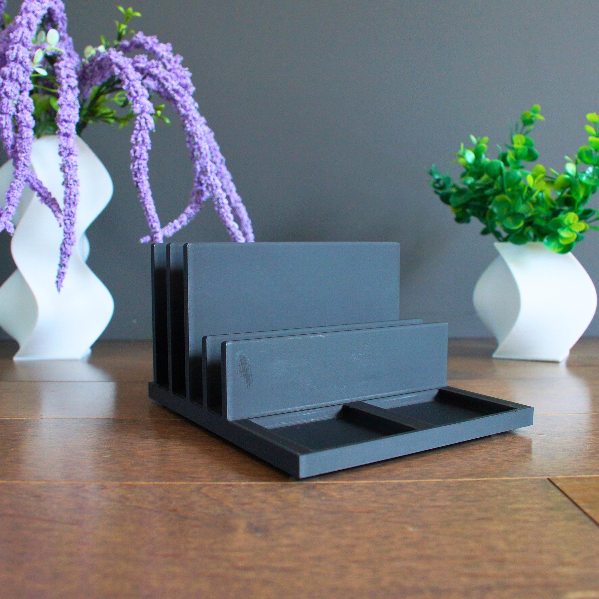 Multi-device stand, perfect for vertically organizing laptops, tablets, phones etc.