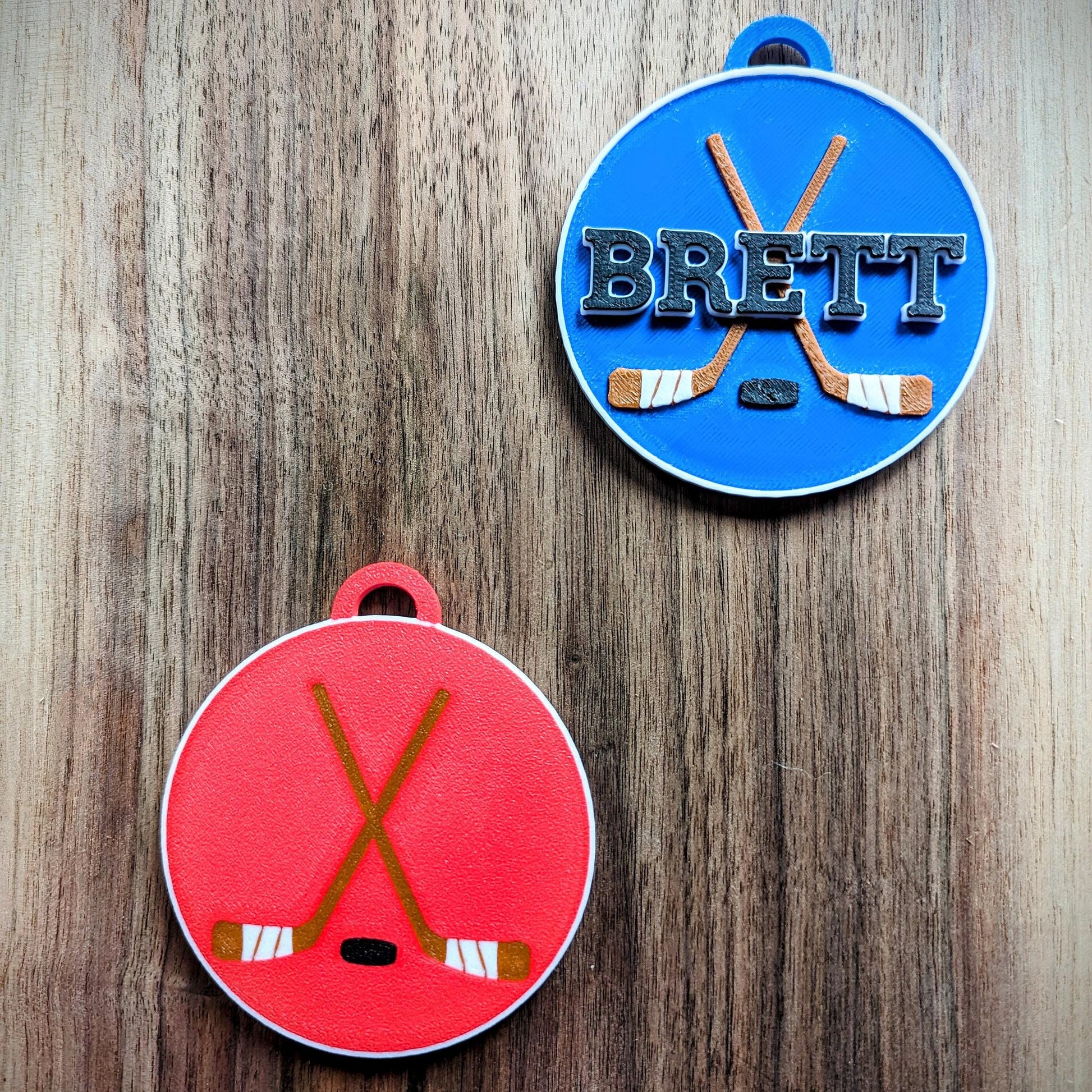 Personalized / customized double sided name tag, bag tag or keychain. Up to four colors for any team or color combo.