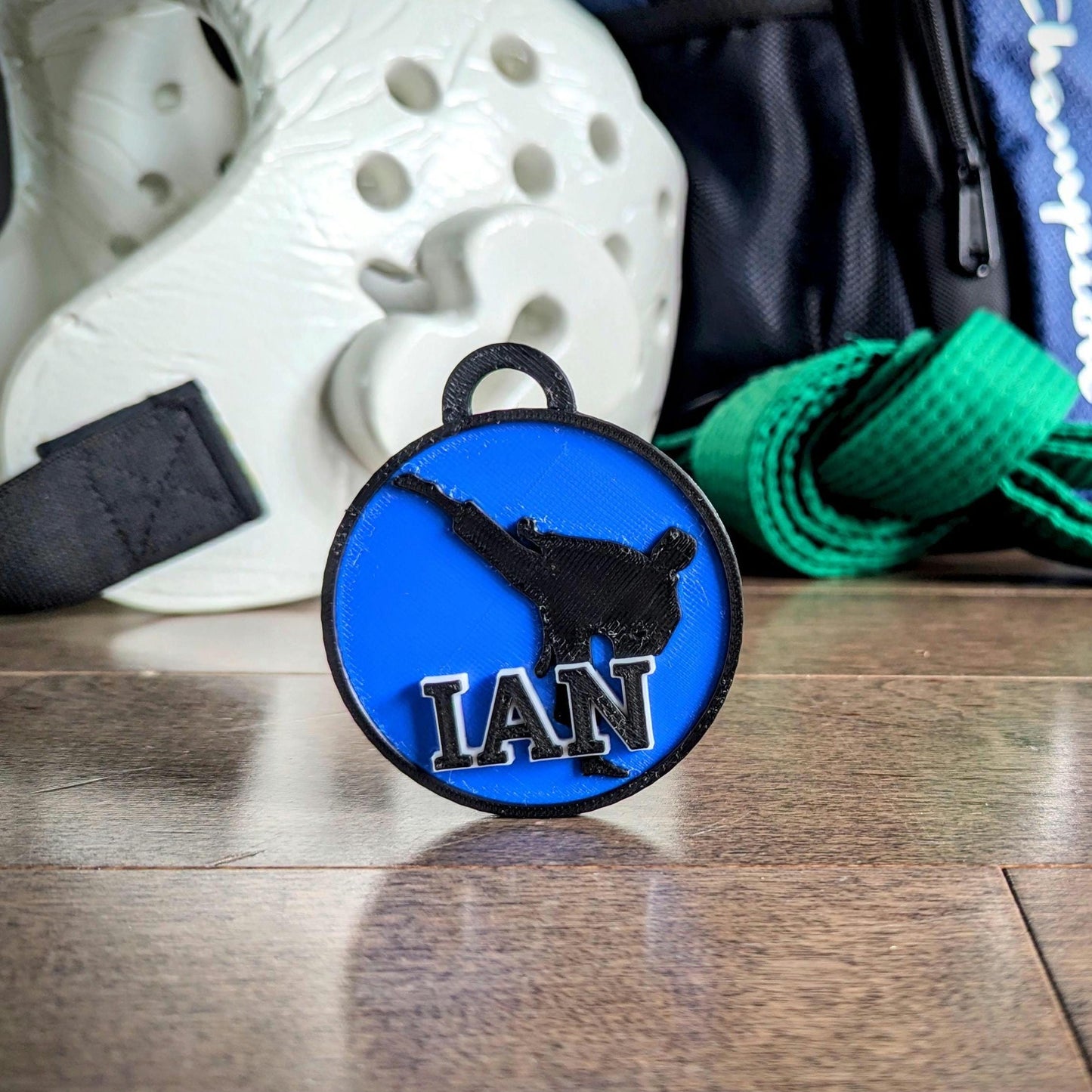 Personalized Taekwondo / Karate Keychain - Custom Premium Double Sided 3D Martial Arts Backpack Bag Name Tag