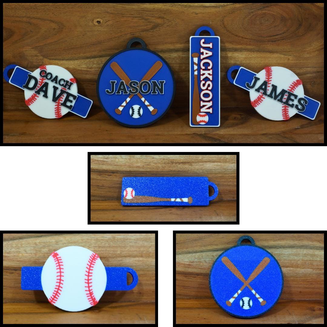 Personalized / customized double sided name tag, bag tag or keychain. Up to four colors for any team or color combo.