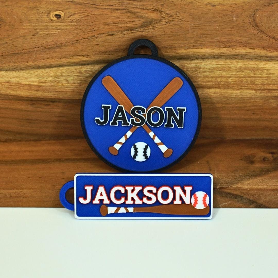 Personalized / customized double sided name tag, bag tag or keychain. Up to four colors for any team or color combo.