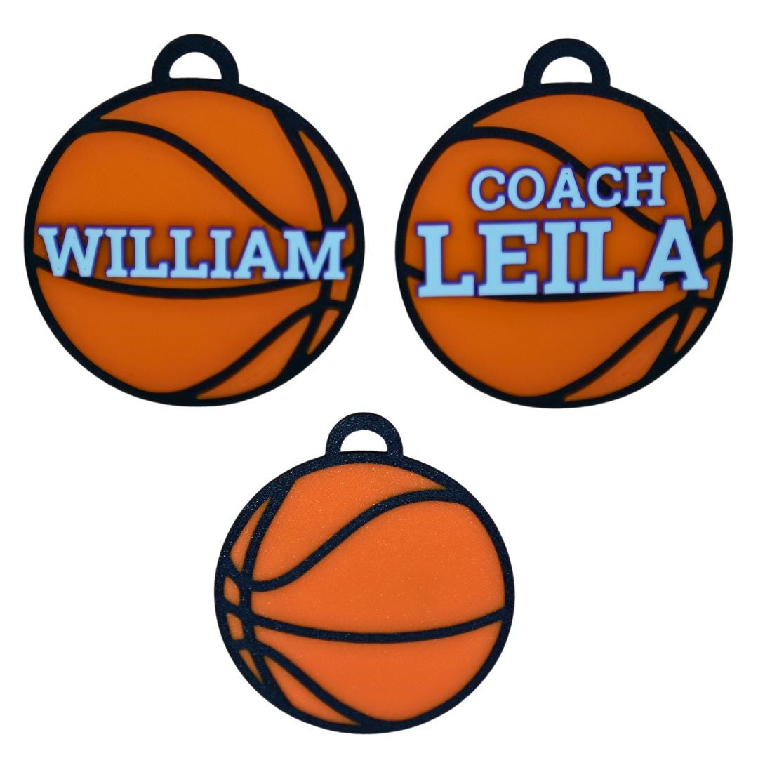 Personalized Basketball Keychain Set - Custom Team Gift With a Custom Premium Double Sided 3D Name / Bag Tag Charm