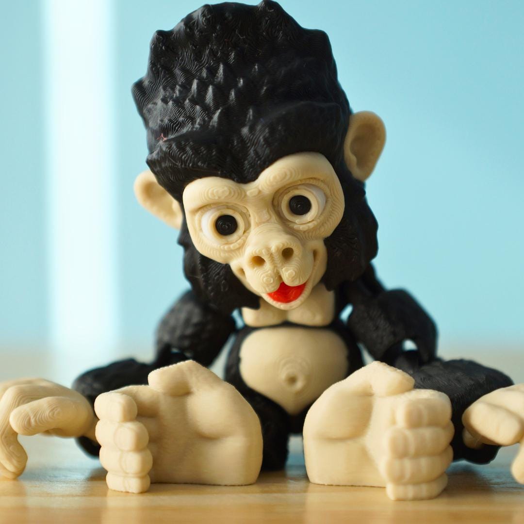 Adorable Baby Gorilla and Monkey Set – 3D Printed Articulated Fidget Toy – Unique Gift for Kids & Collectors