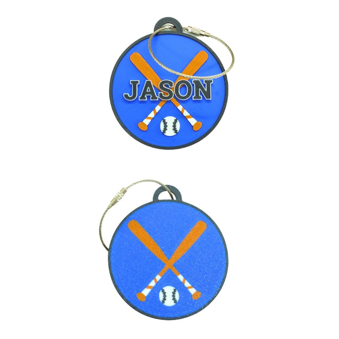 Personalized / customized double sided name tag, bag tag or keychain. Up to four colors for any team or color combo.