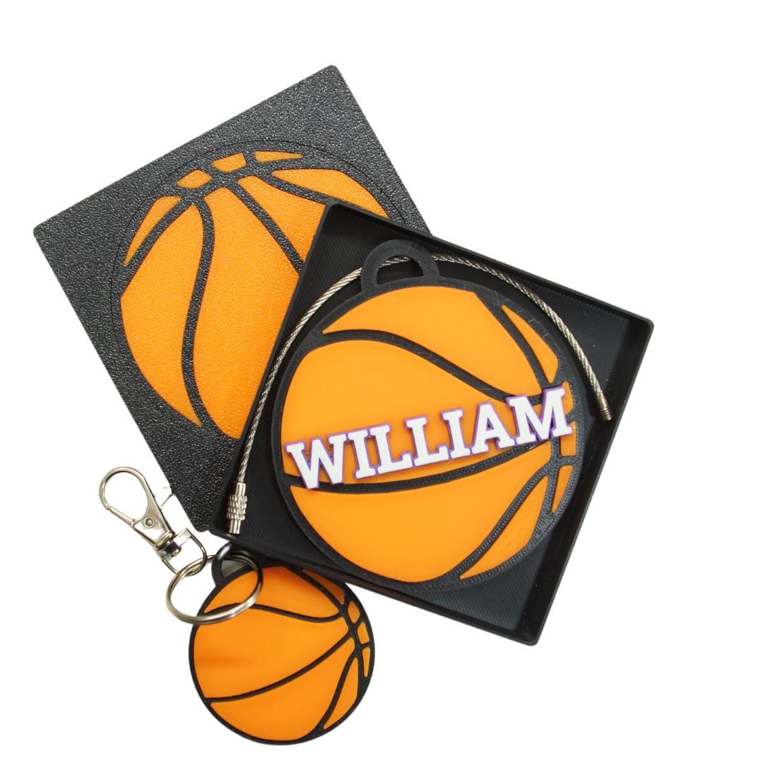 Personalized Basketball Keychain Set - Custom Team Gift With a Custom Premium Double Sided 3D Name / Bag Tag Charm