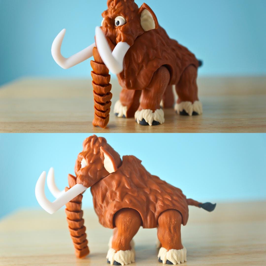 Saber Tooth Tiger and Woolly Mammoth Set – 3D Printed Articulated Fidget Toy – Unique Gift for Kids & Collectors