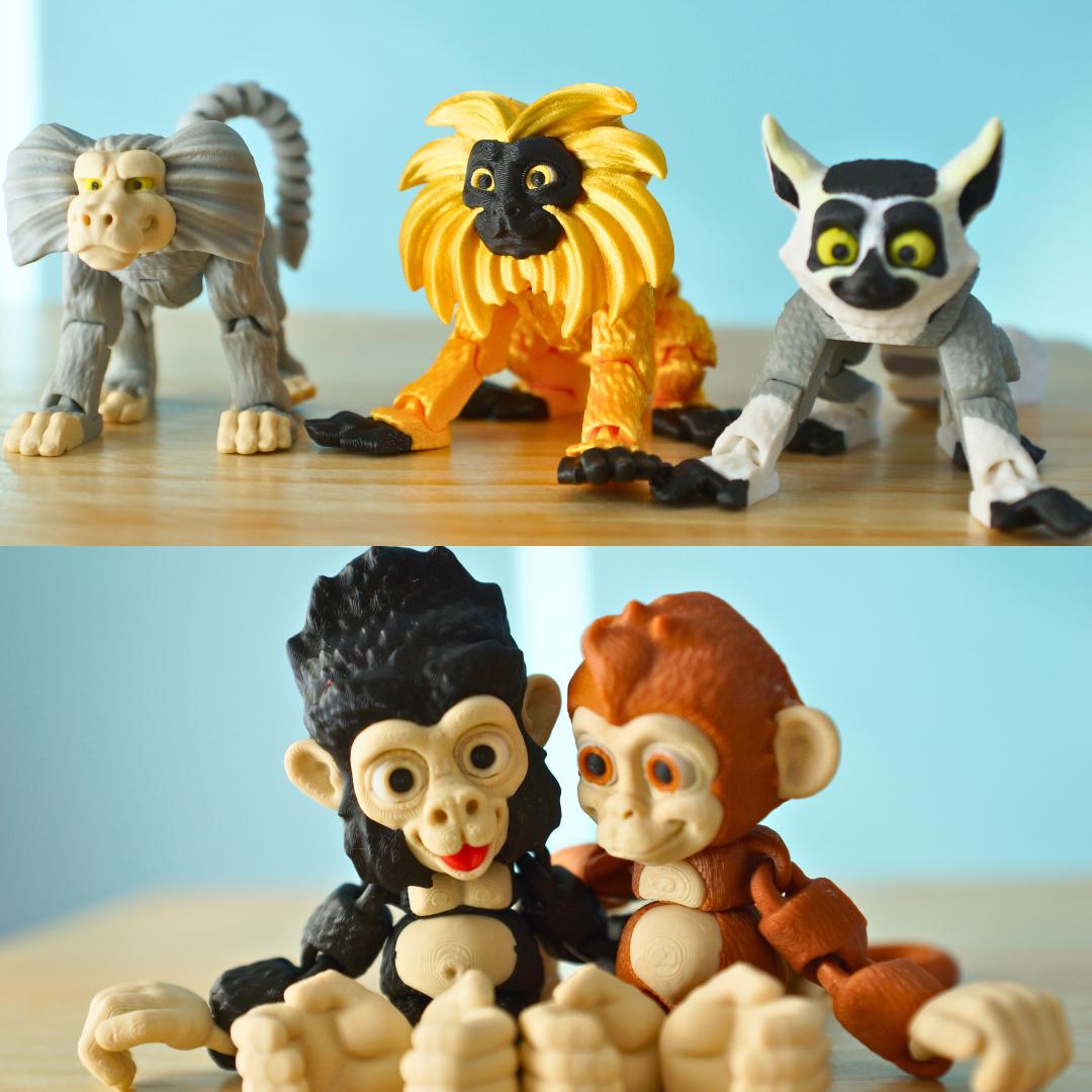 Adorable Baby Gorilla and Monkey Set – 3D Printed Articulated Fidget Toy – Unique Gift for Kids & Collectors