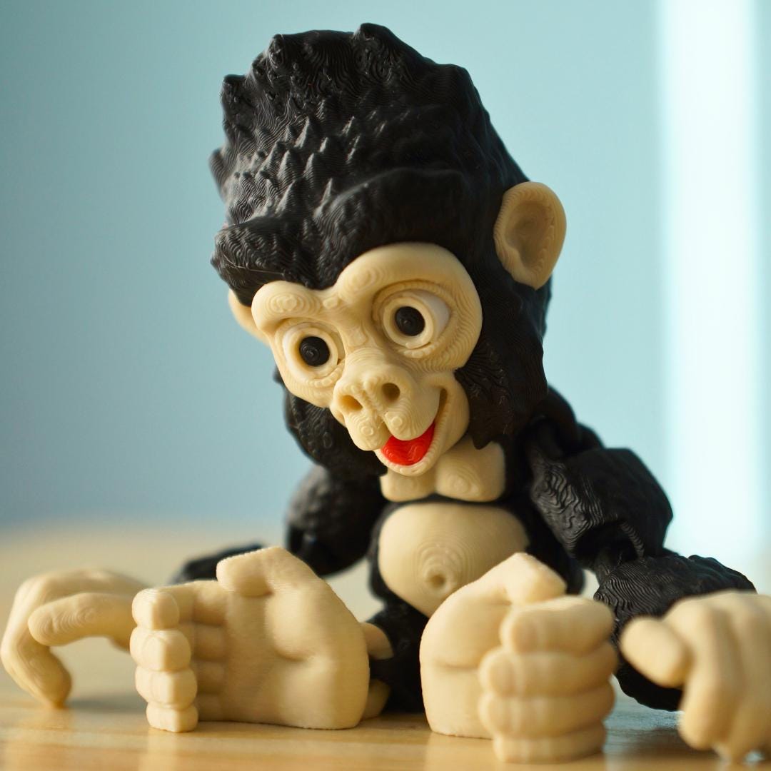 Adorable Baby Gorilla and Monkey Set – 3D Printed Articulated Fidget Toy – Unique Gift for Kids & Collectors