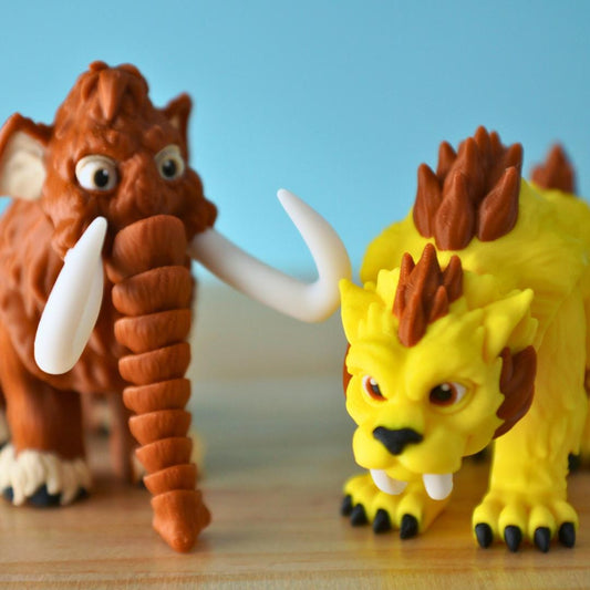 Saber Tooth Tiger and Woolly Mammoth Set – 3D Printed Articulated Fidget Toy – Unique Gift for Kids & Collectors