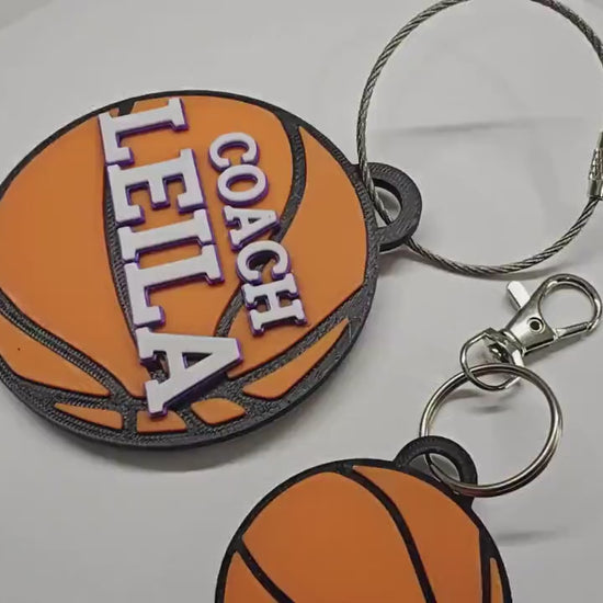 Personalized Basketball Keychain Set - Custom Team Gift With a Custom Premium Double Sided 3D Name / Bag Tag Charm