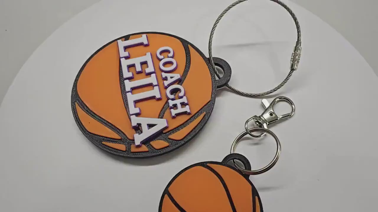 Personalized Basketball Keychain Set - Custom Team Gift With a Custom Premium Double Sided 3D Name / Bag Tag Charm