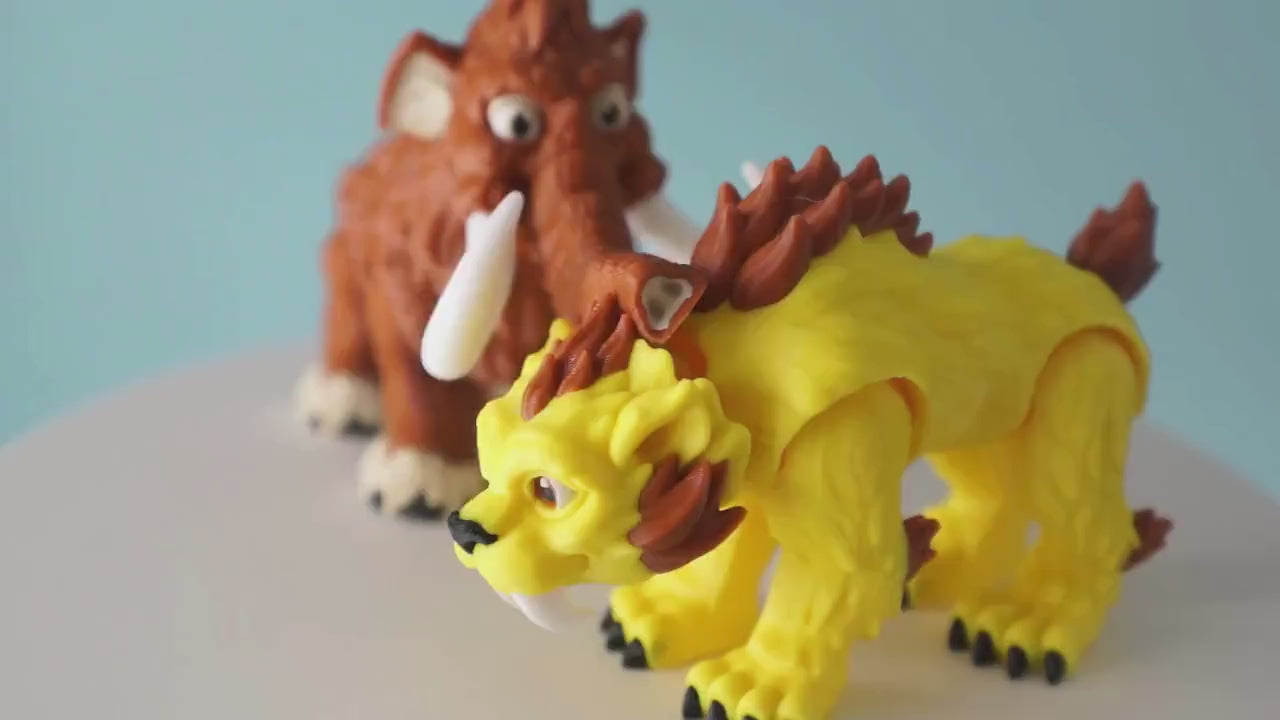 Saber Tooth Tiger and Woolly Mammoth Set – 3D Printed Articulated Fidget Toy – Unique Gift for Kids & Collectors